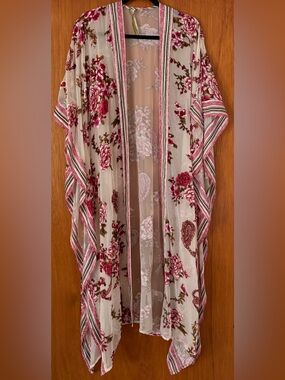 Aratta Sheer Floral Wrap in Pink and Cream